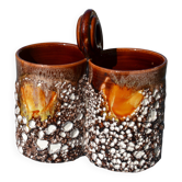 Double vase/cutlery holder in fat lava ceramic