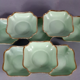 Antique Limoges green & gold porcelain dessert / cream service C593