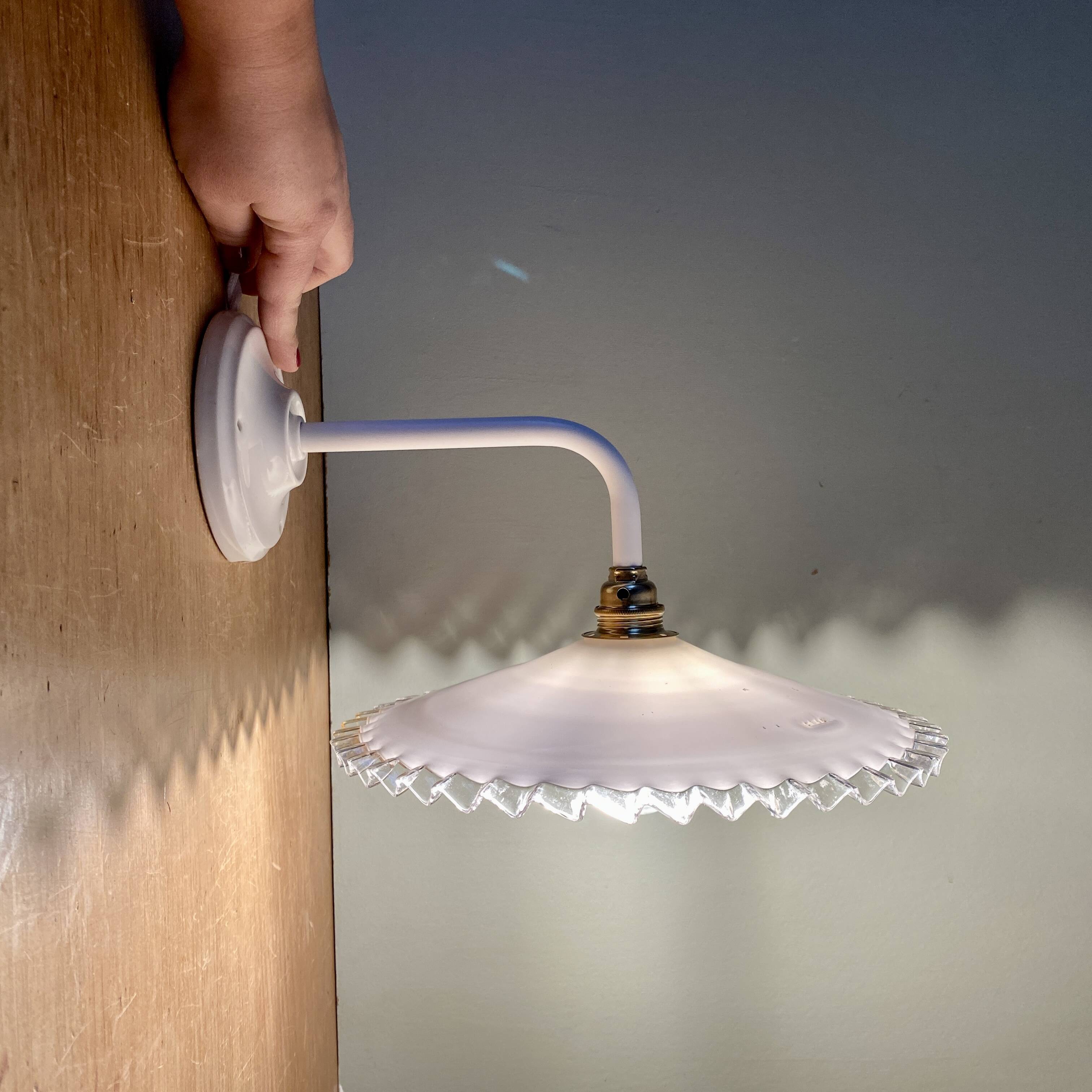 Vintage lampshade wall light in white opaline