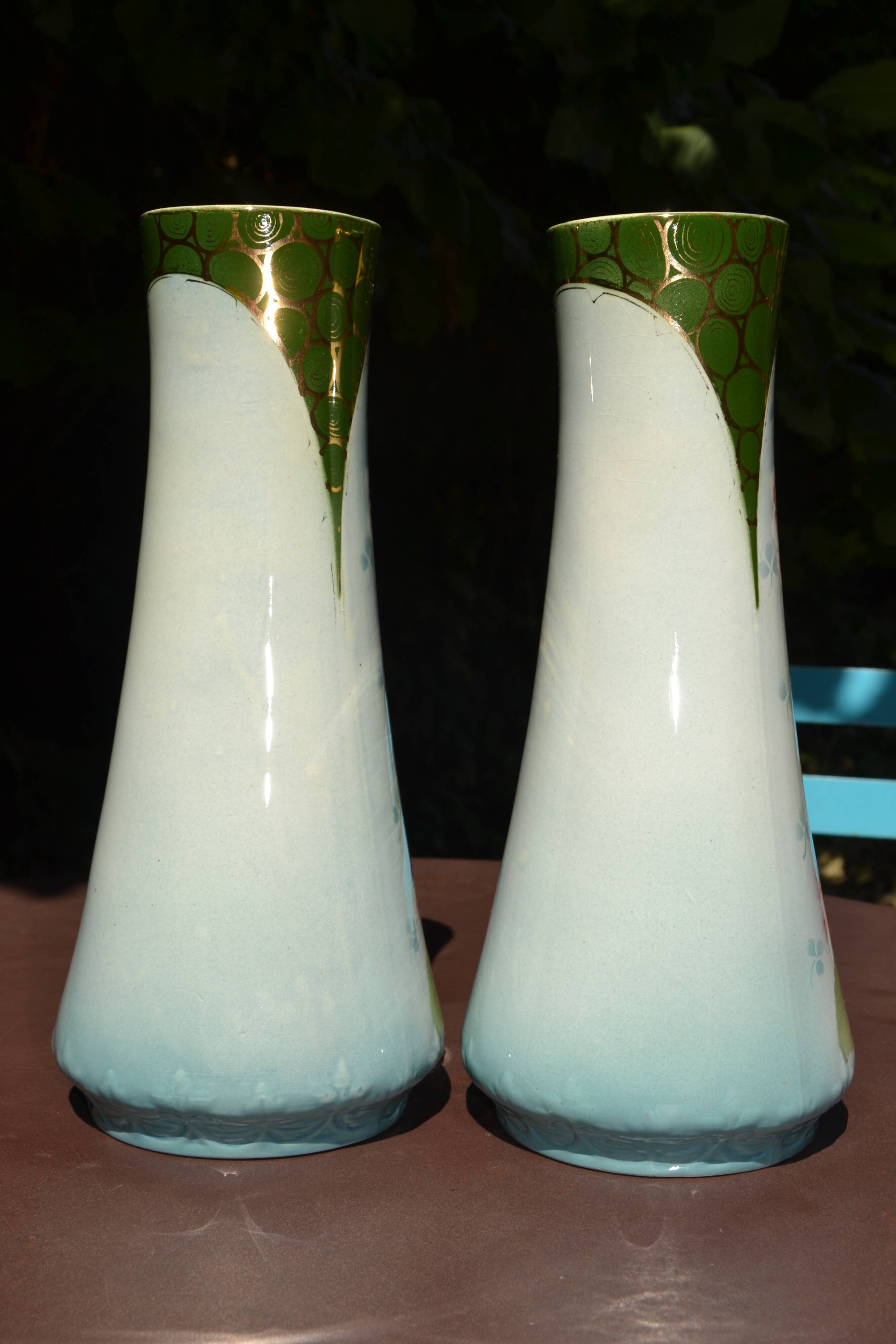 2 flowered vases St Amand early 20th century
