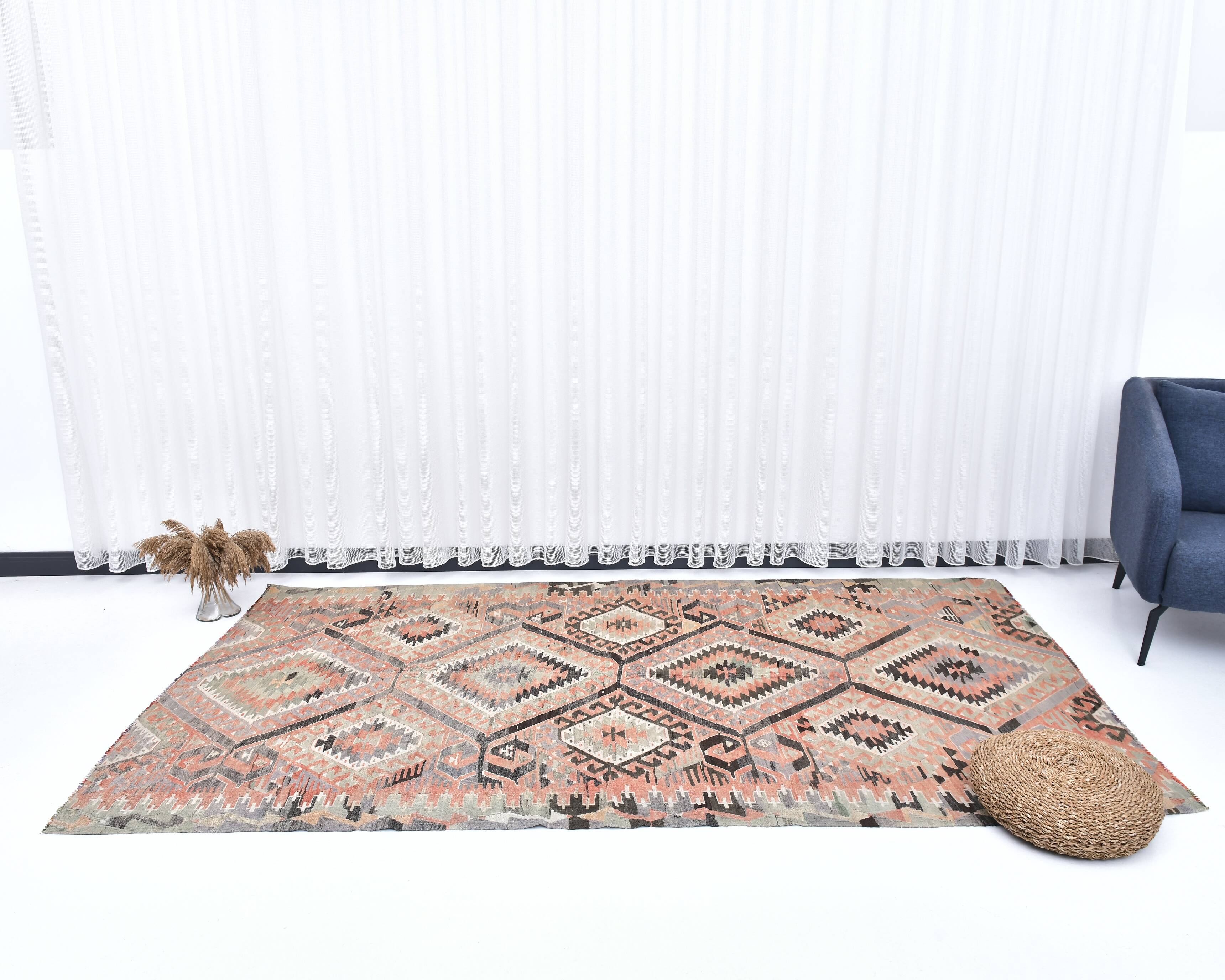 5x9 Red & Brown Tribal Kilim Rug 157x279Cm
