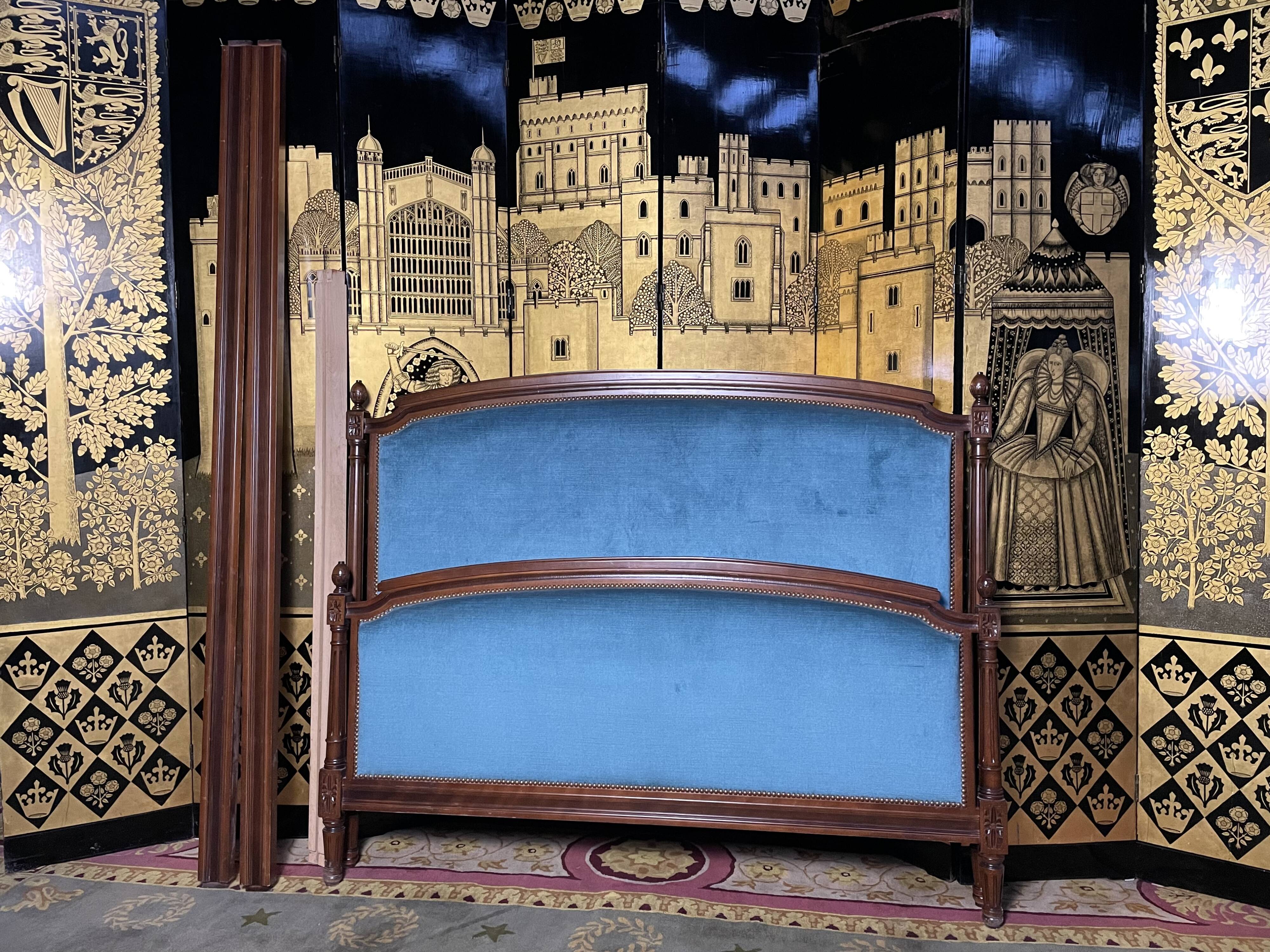 Louis XVI style bed blue velvet