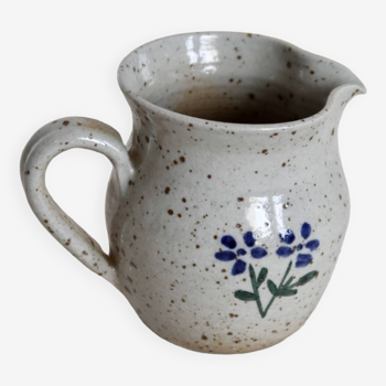 Pot à lait vintage céramique artisanale mouchetée motif fleuri
