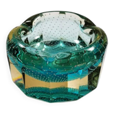 Cendrier multifacette en verre de Murano des années 1960 avec des bulles d'air.