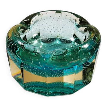 1960s Multifaceted Ashtray in Murano Glass with Air Bubbles.