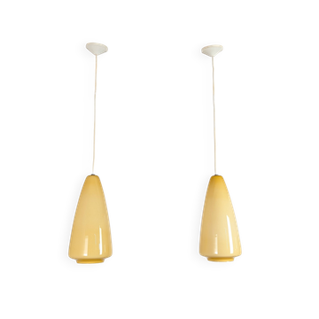 Pair of opaline pendant lights