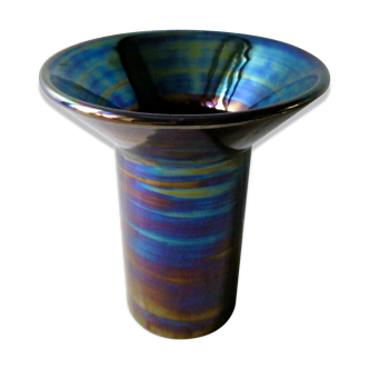 Iridescent Black ceramic, Art Deco vase