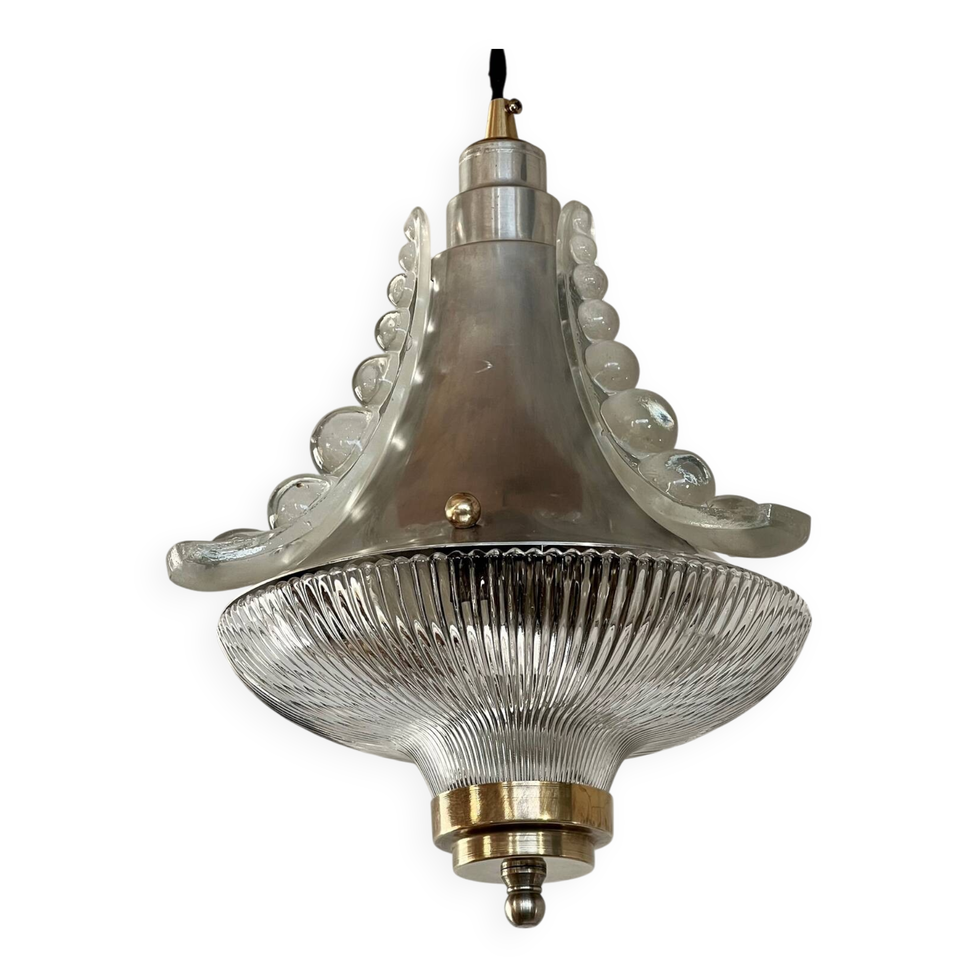 Holophane Art Deco prismatic glass pendant light