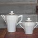 Art Deco porcelain teapot and its sugar bowl, porcelain coffee pot, kitchen.