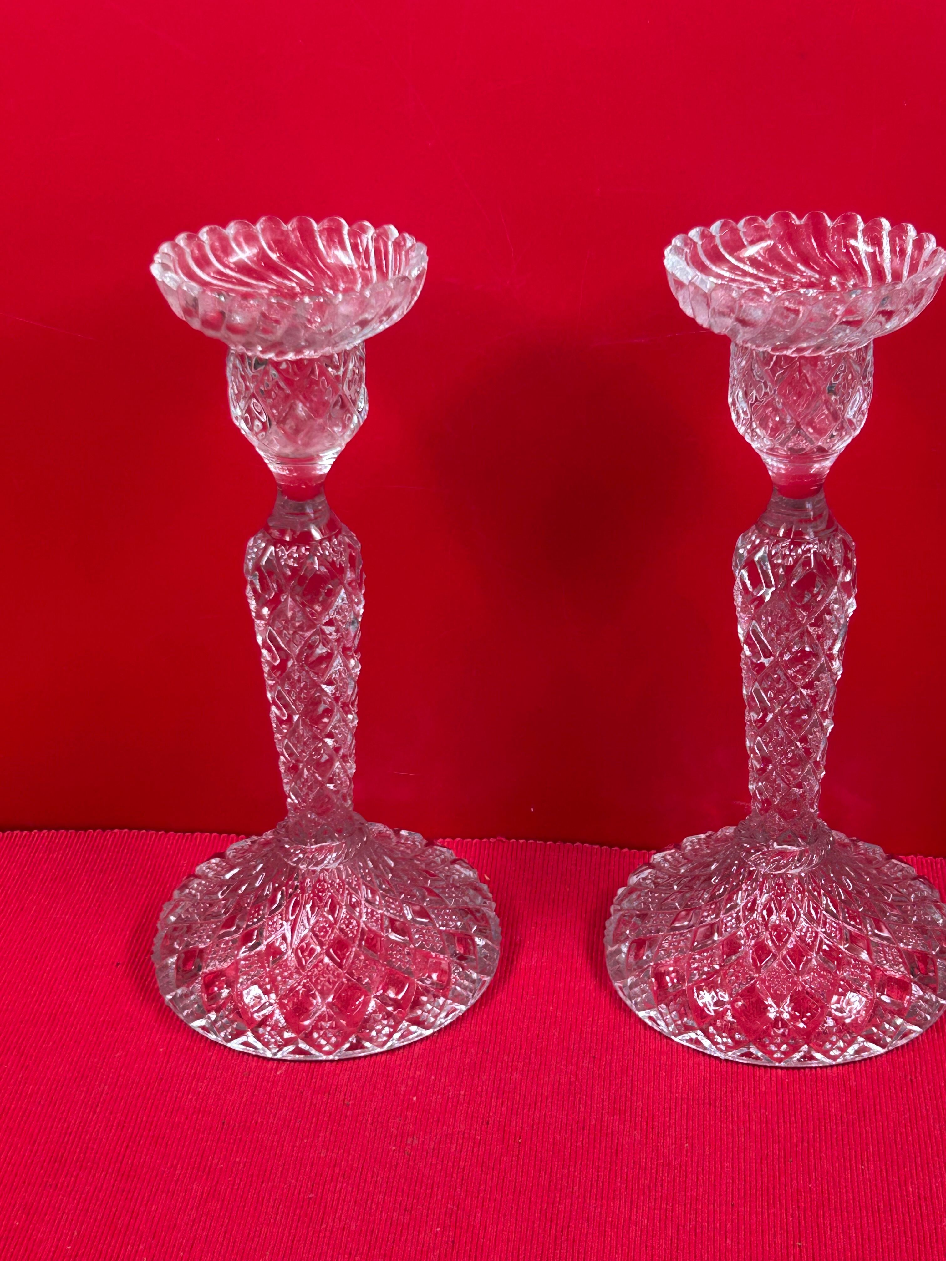 chandelier Pair of large glass moulded candlesticks 23 cm