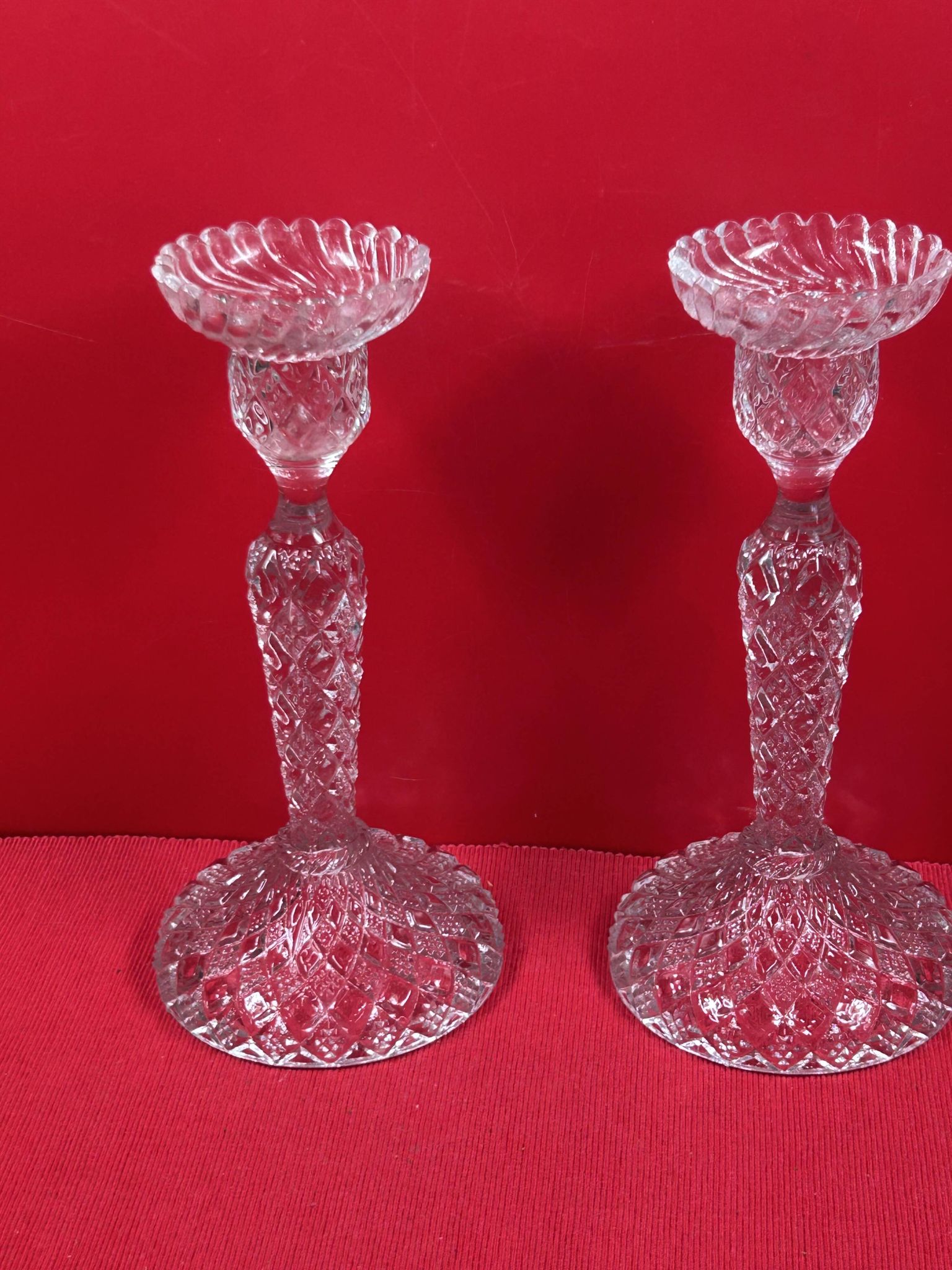chandelier Pair of large glass moulded candlesticks 23 cm