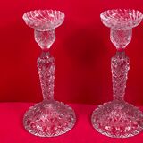 chandelier Pair of large glass moulded candlesticks 23 cm