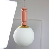 Mid-Century Italian Brass & Opaline Glass Pendant Lamps, Set of 2