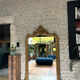 Antique mirror 183.5/116cm with pediments and pearl detailing in gold leaf.