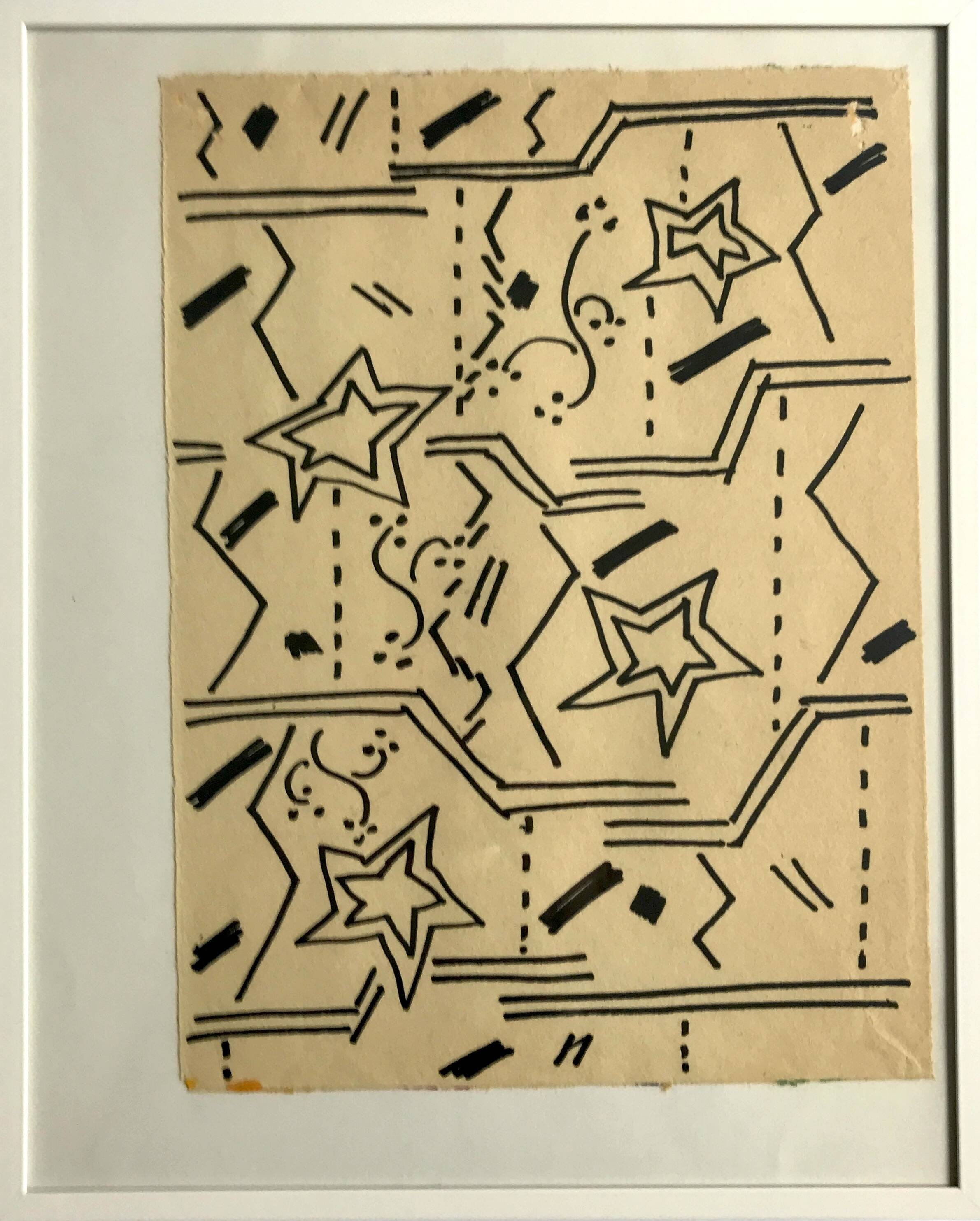 Elie dayan, untitled (abstract composition 1). felt pen on paper