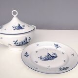 Assiette à soupe néoclassique en porcelaine blanche et bleue de Richard Ginori, Italie