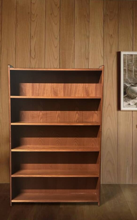 Large vintage midcentury modern wooden bookcase, circa 1970