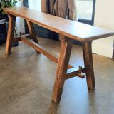 "A frame" bench in solid oak, patinated.