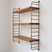 Vintage wall shelf in wood and gold metal – 1960s/70s