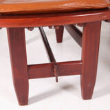 Vintage-style leather and rope armchair and its ottoman