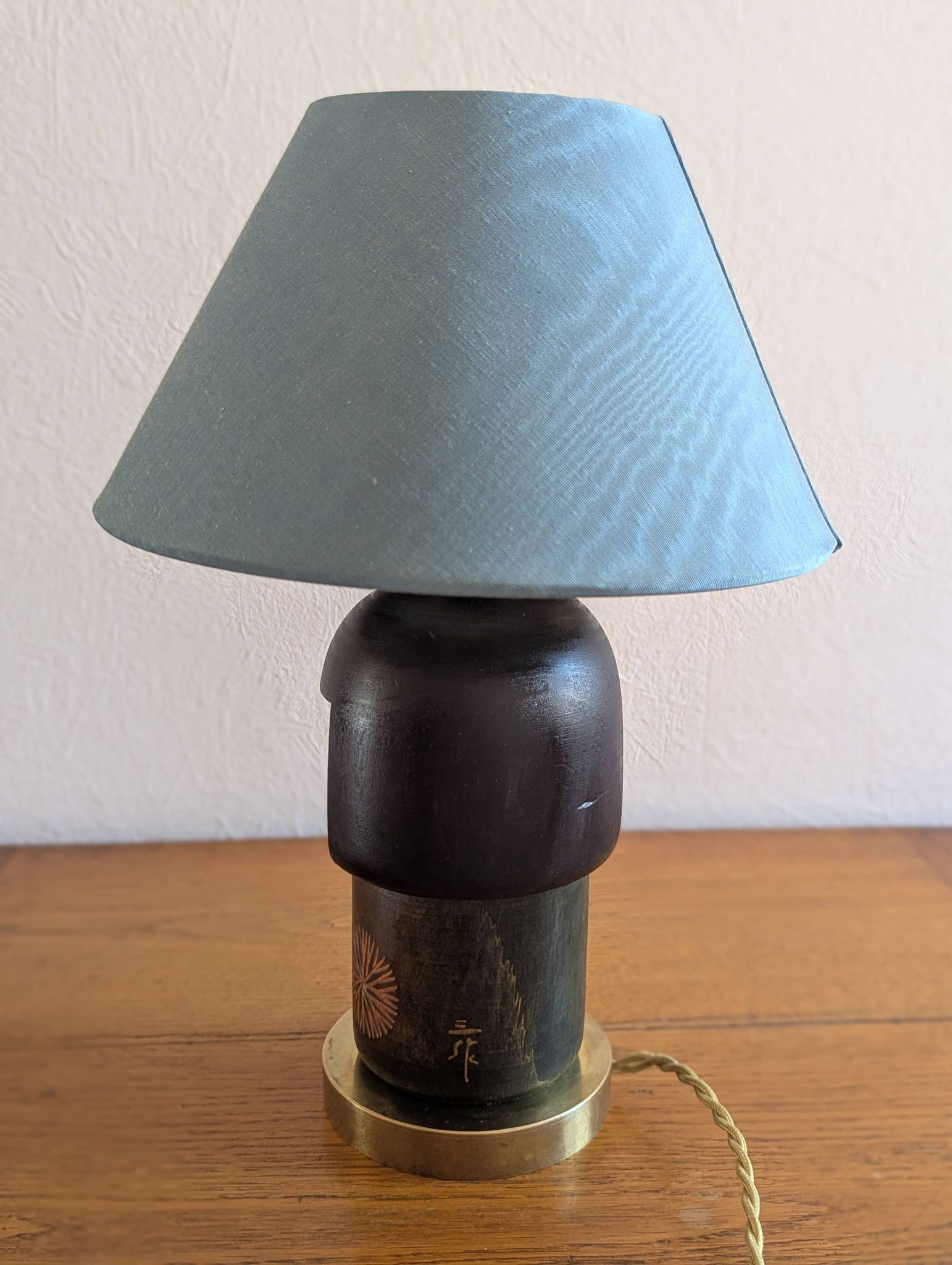 Vintage handcrafted lamp with Japanese Gunma Kokeshi doll (signed Sansaku Se