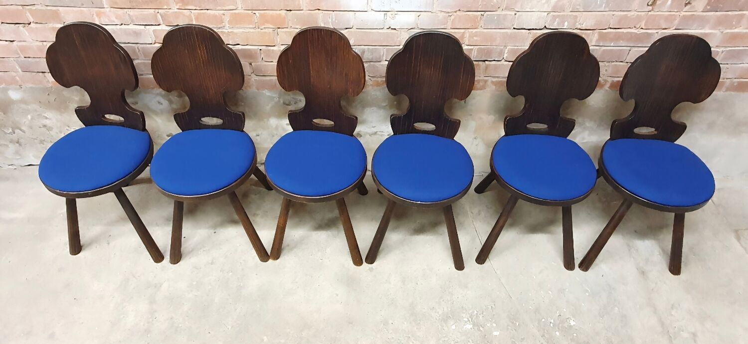 Lot of 6 vintage brutalist chairs from the 1970s.