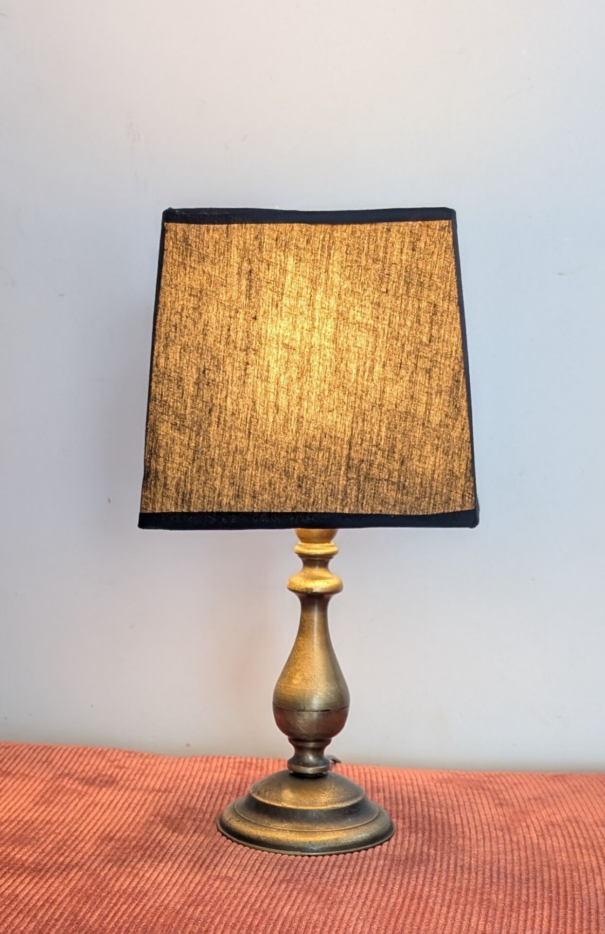 Vintage brass lamp. Black lampshade.