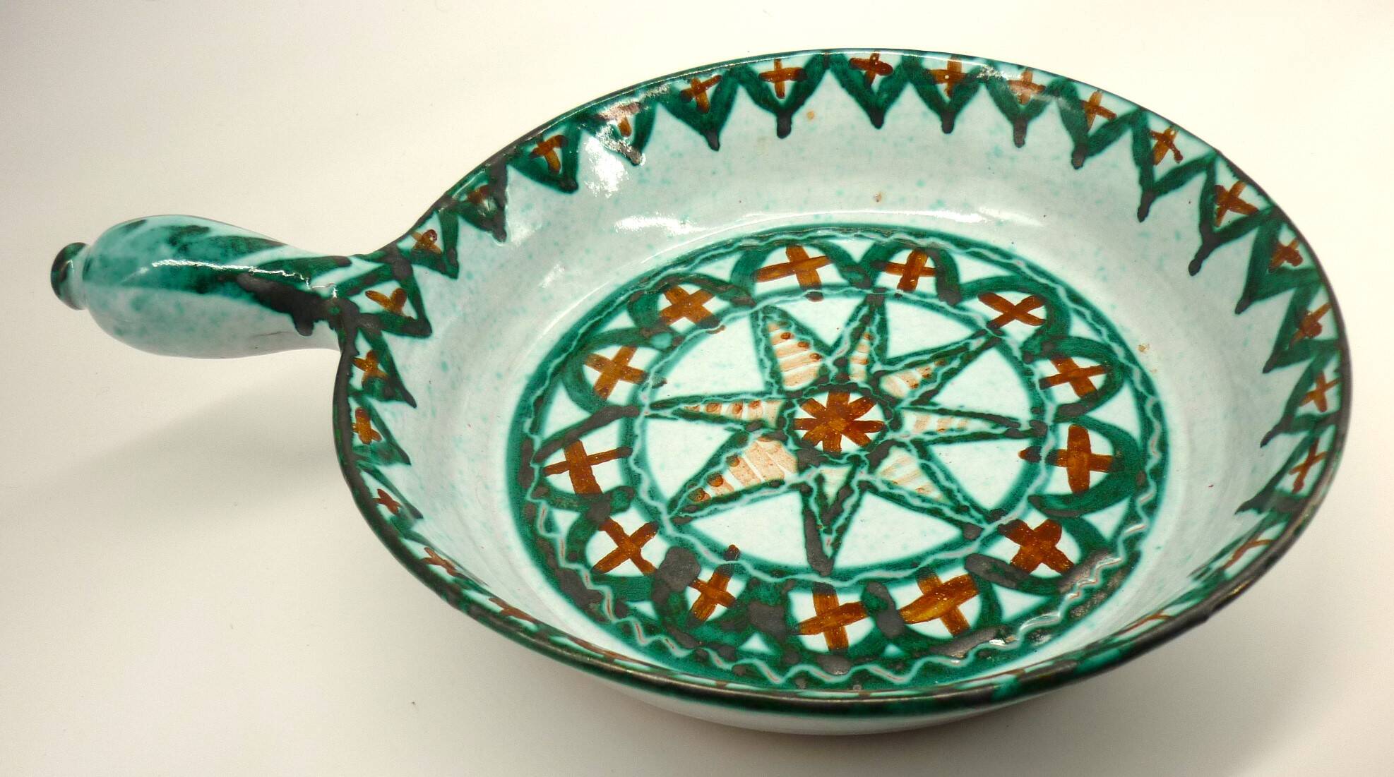 Large frying pan, casserole, signed enamelled ceramic by Humbert Pittari Vallauris.