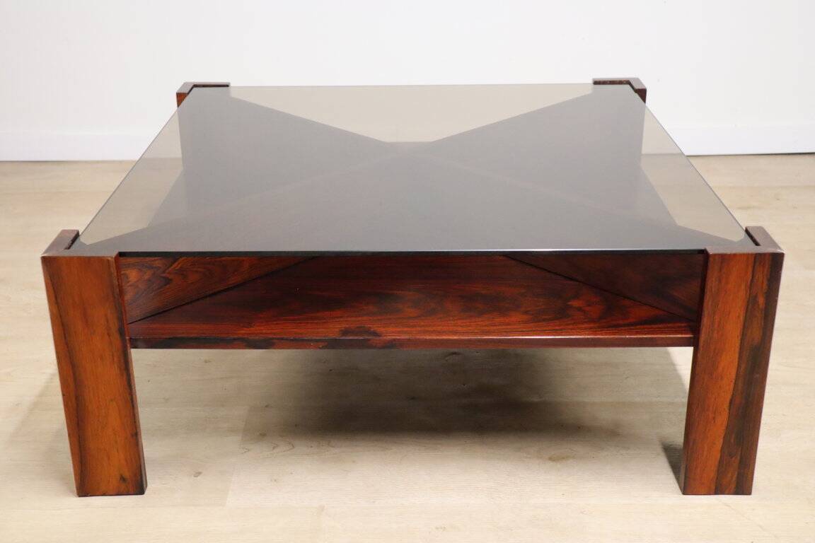 Scandinavian rosewood and glass coffee table Mobelintarsia - 1960