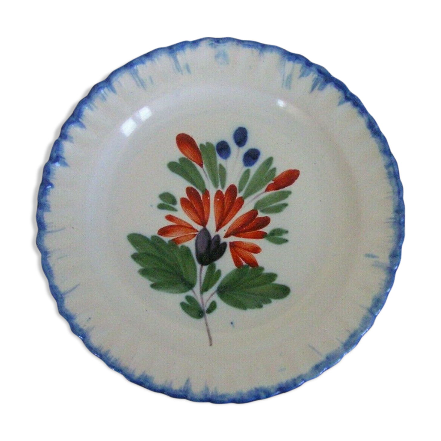Earthenware plate with polychrome floral decoration XIXth