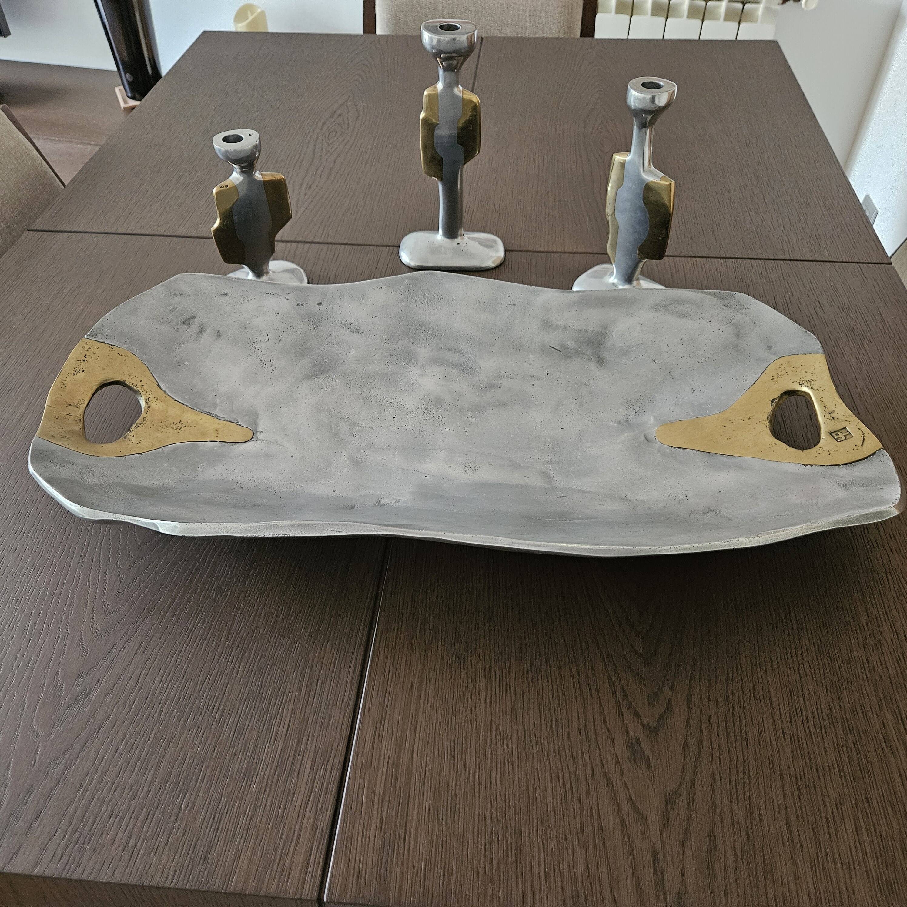 Trio candelabra - monumental platter - brutalist - David Marshall