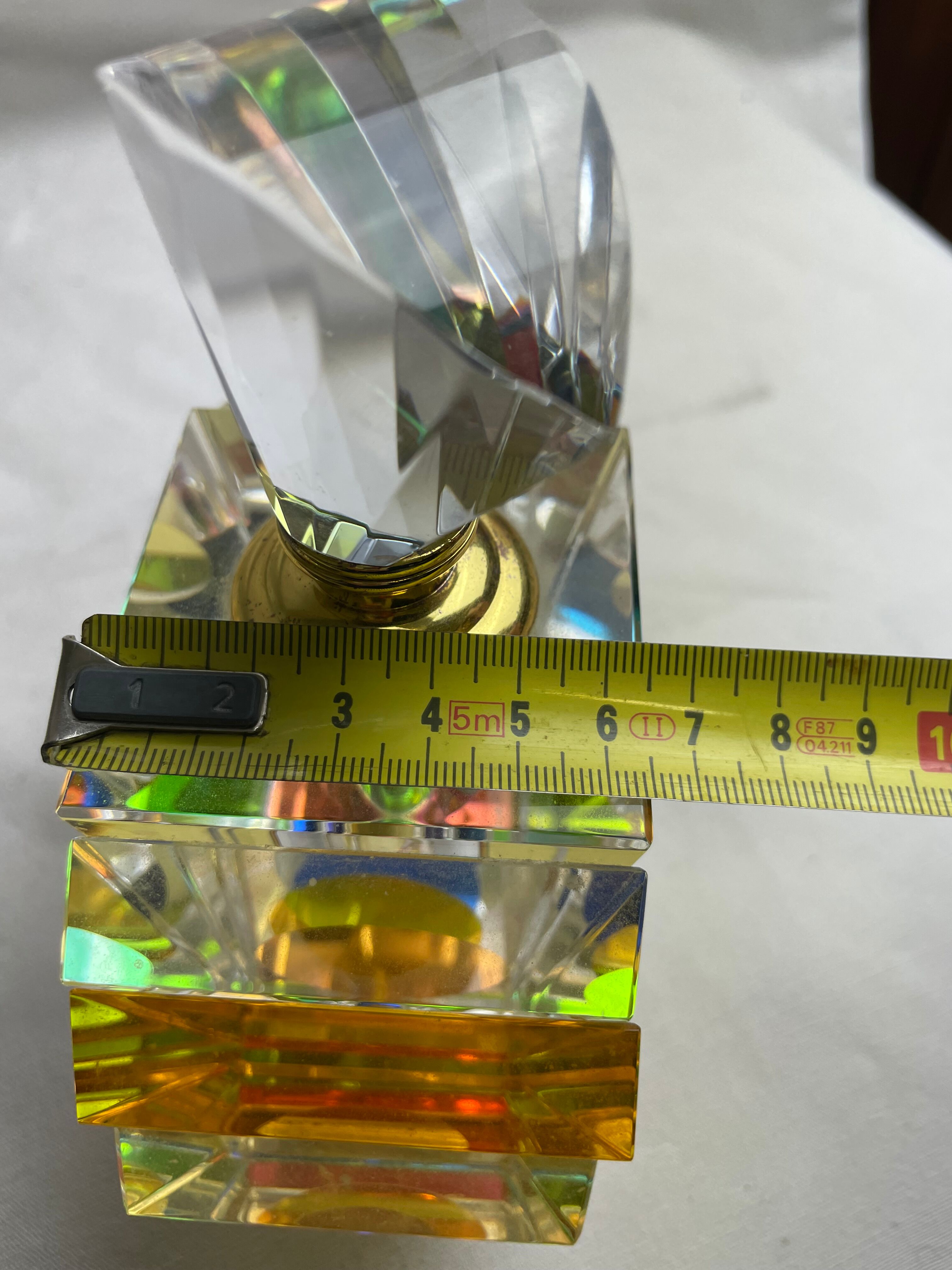 Empty art deco perfume bottle in amber crystal