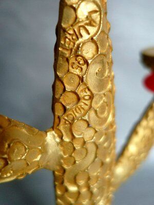 Candle holder in gilded bronze and resin by Richard Lauret for Fondica. France 1990s