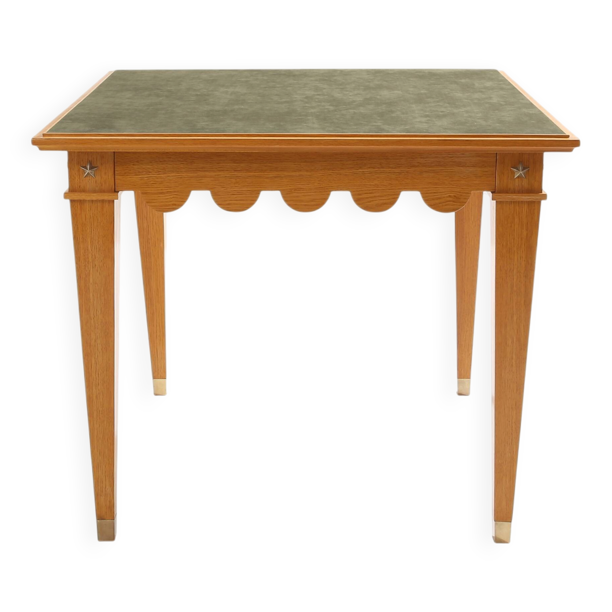 Maxime Old game table oak brass green suede around 1940