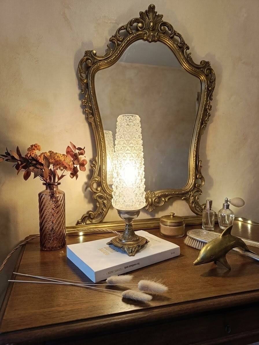 Upcycled table lamp | gold bronze & retro chic diamond tip