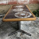 Coffee table with chrome legs and ceramic & wood top, vintage 70s