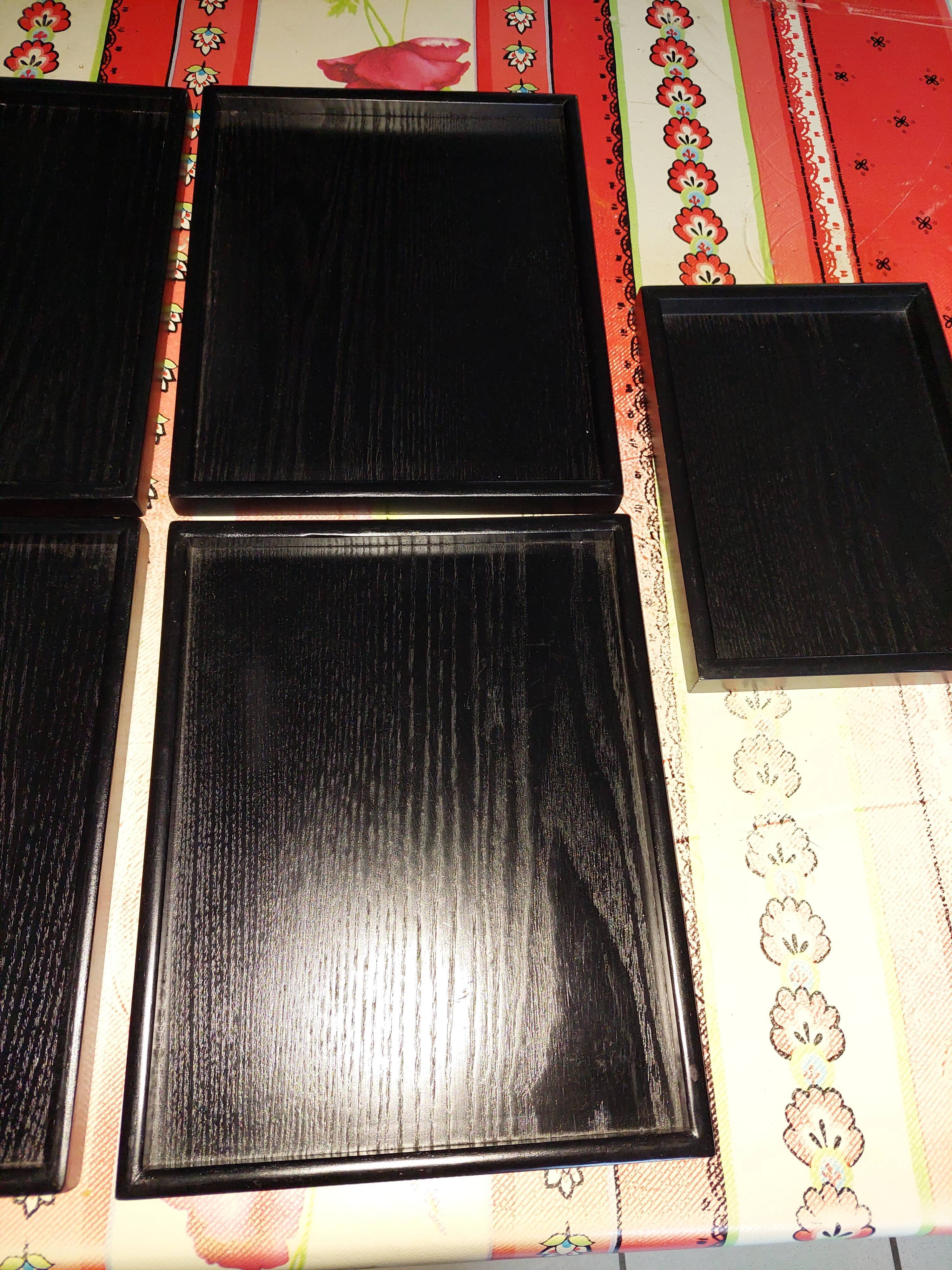 Set of 5 rectangular wooden serving trays