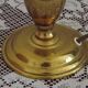 Vintage French Round Brass Table Lamp With Beige and Gold Shade