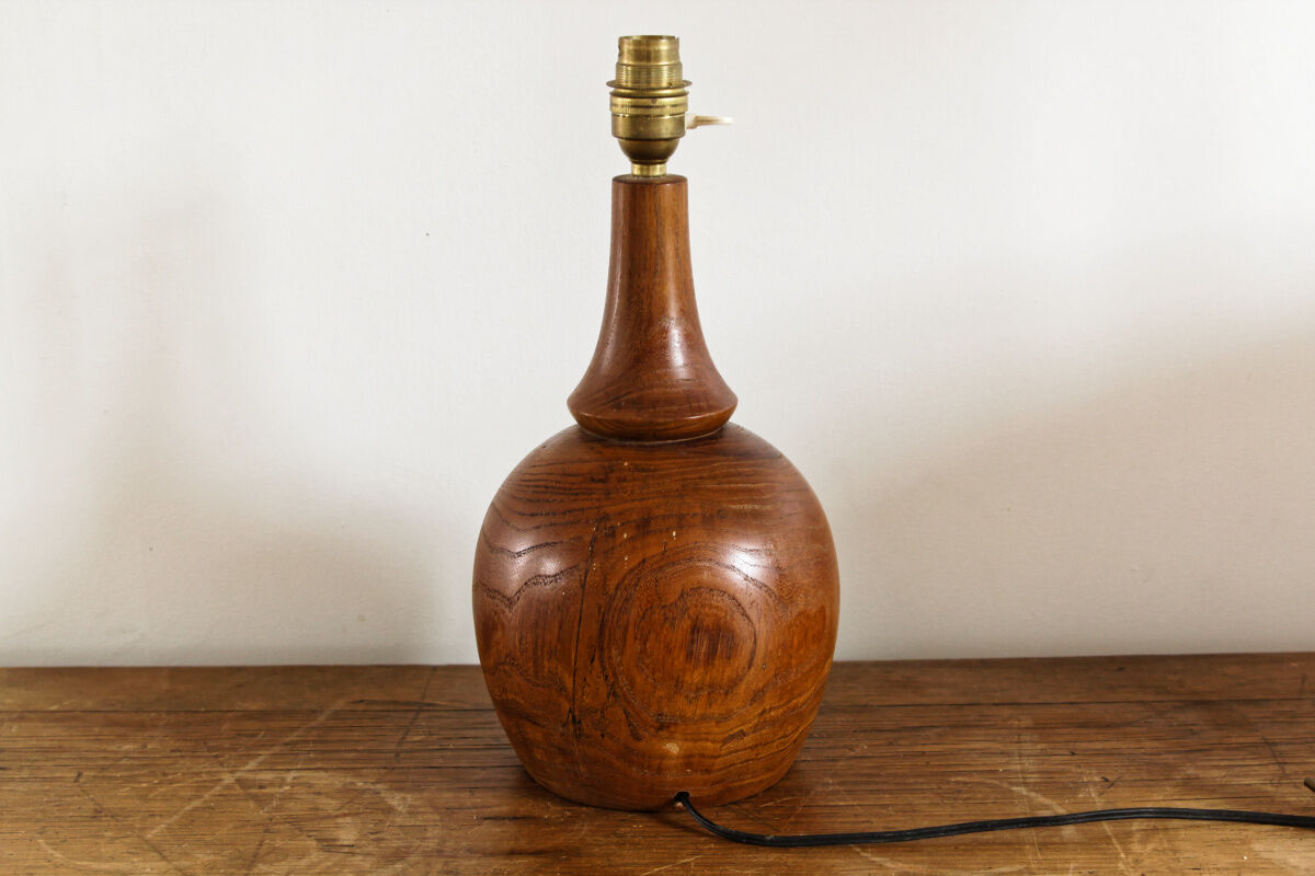 Turned wooden lamp foot signed