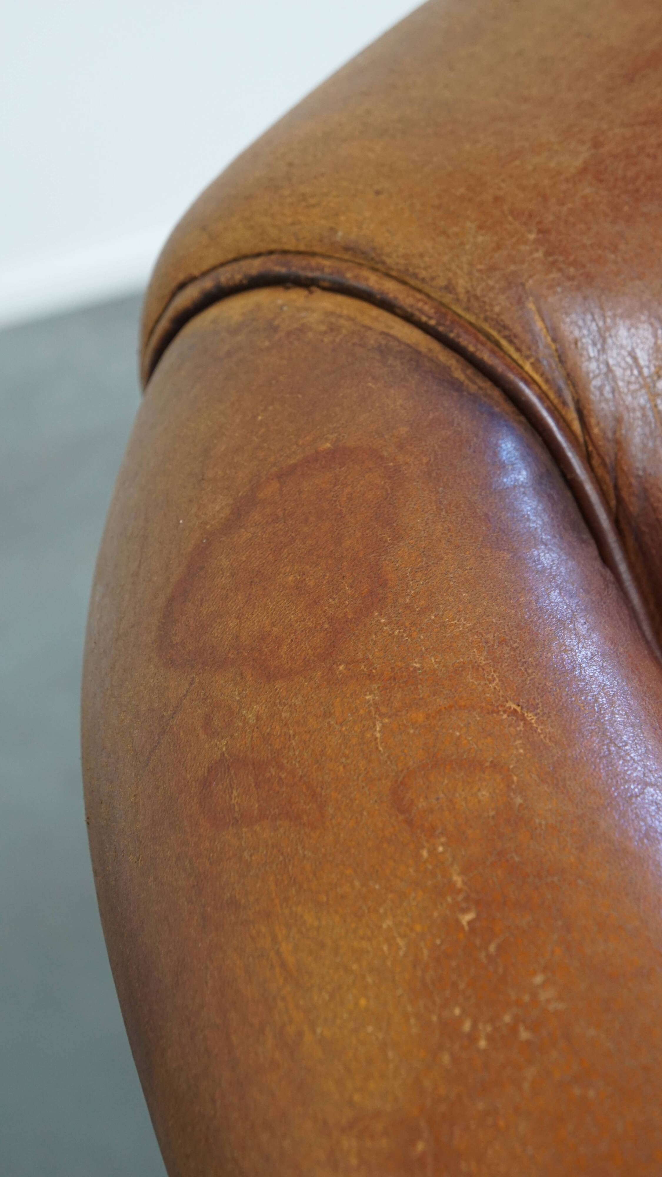 Cognac-Colored Sheepskin Leather Club Chair