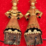 Pair of gilded beaten iron sculpture lamps attributed to Gilbert Poillerat