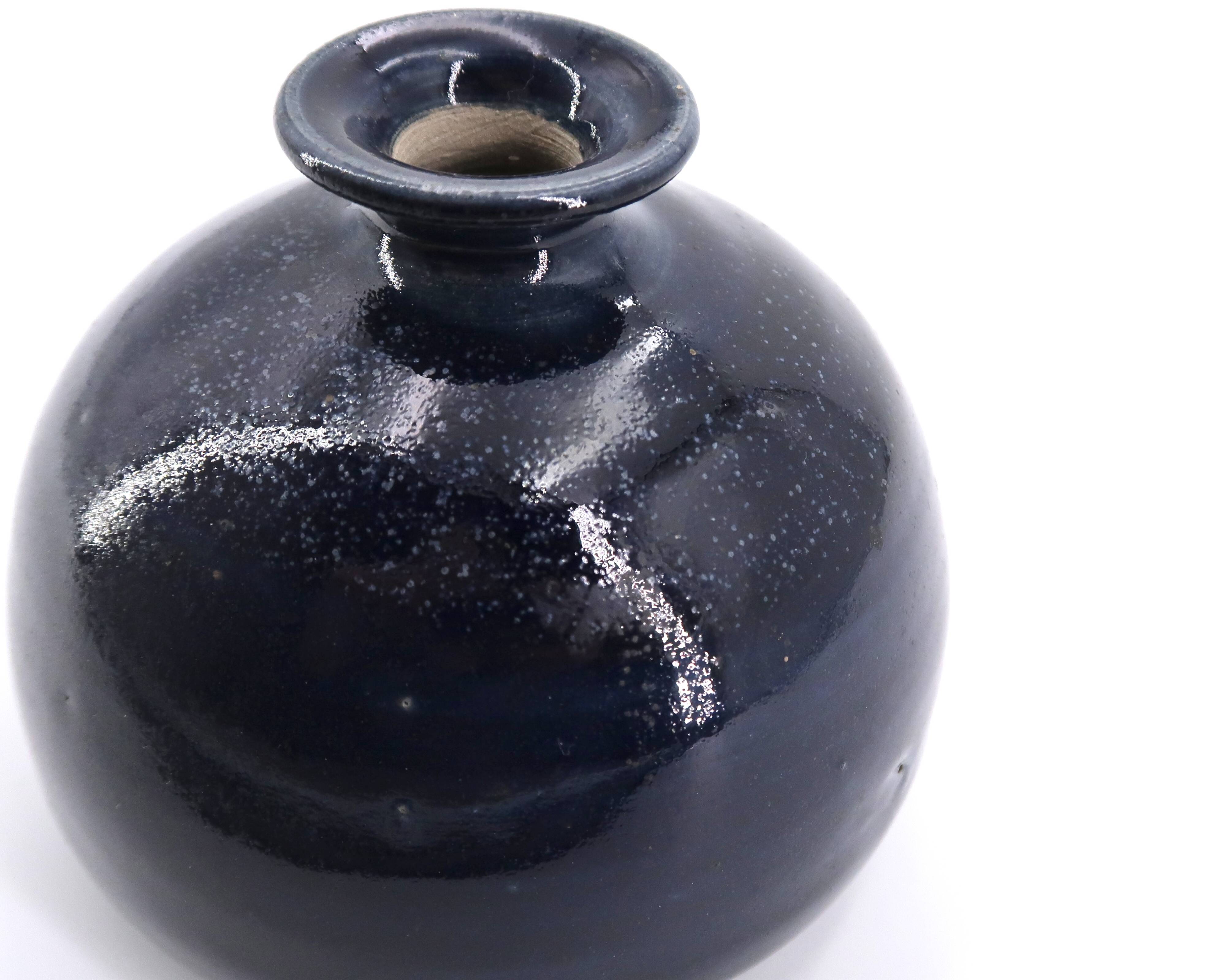Midnight blue ceramic ball vase, 1970s