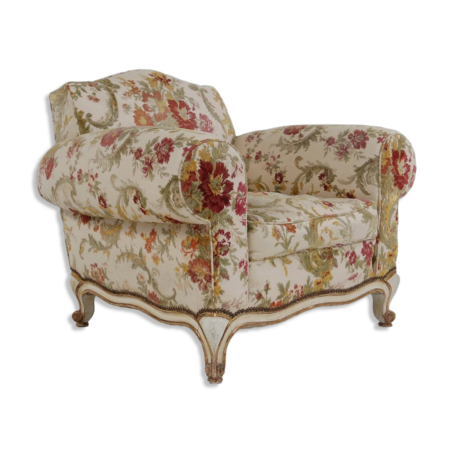 Fauteuil en tissu floral, France années 1950