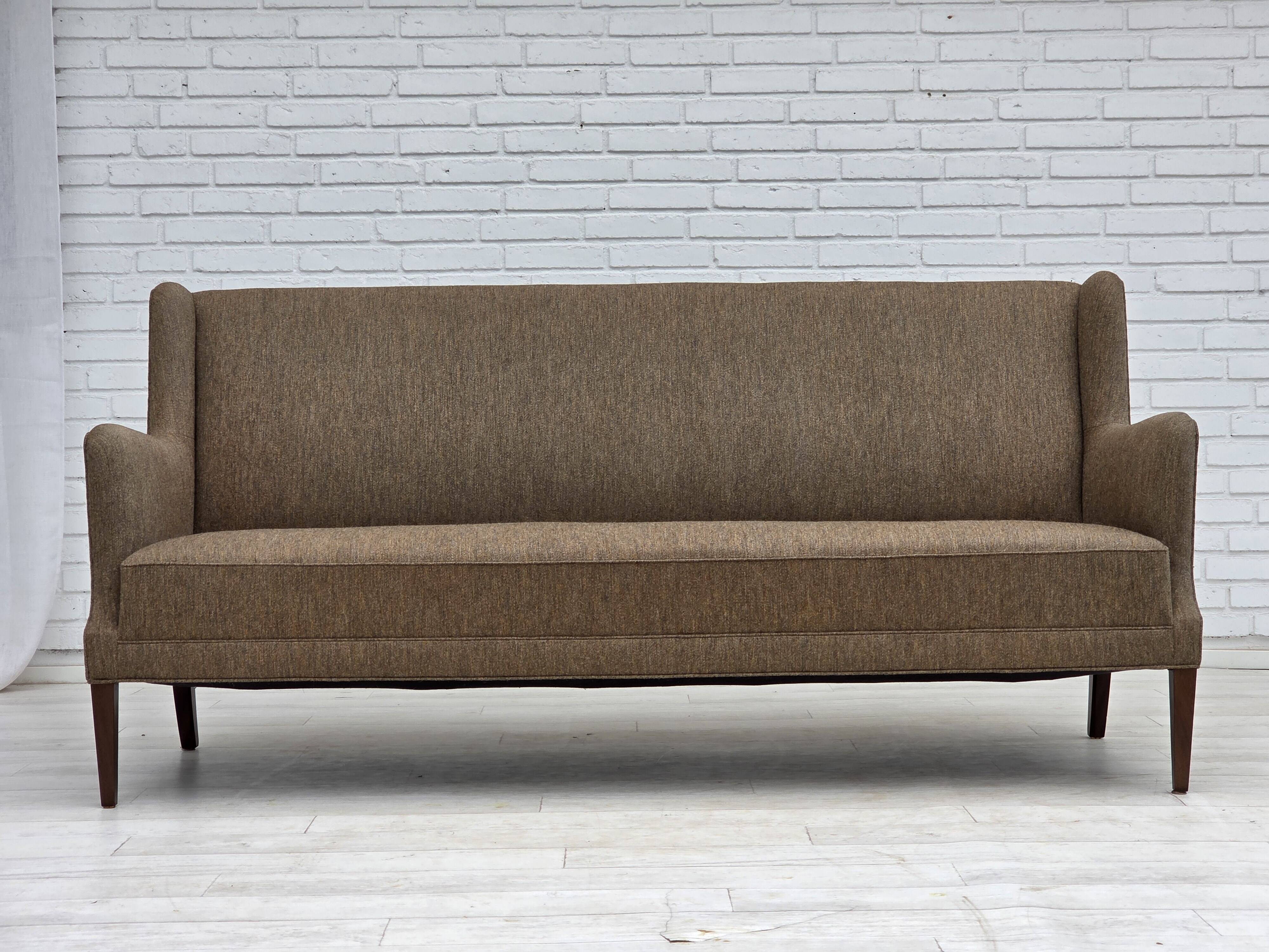 1960s, Danish 3-seater sofa, furniture wool, teak wood.