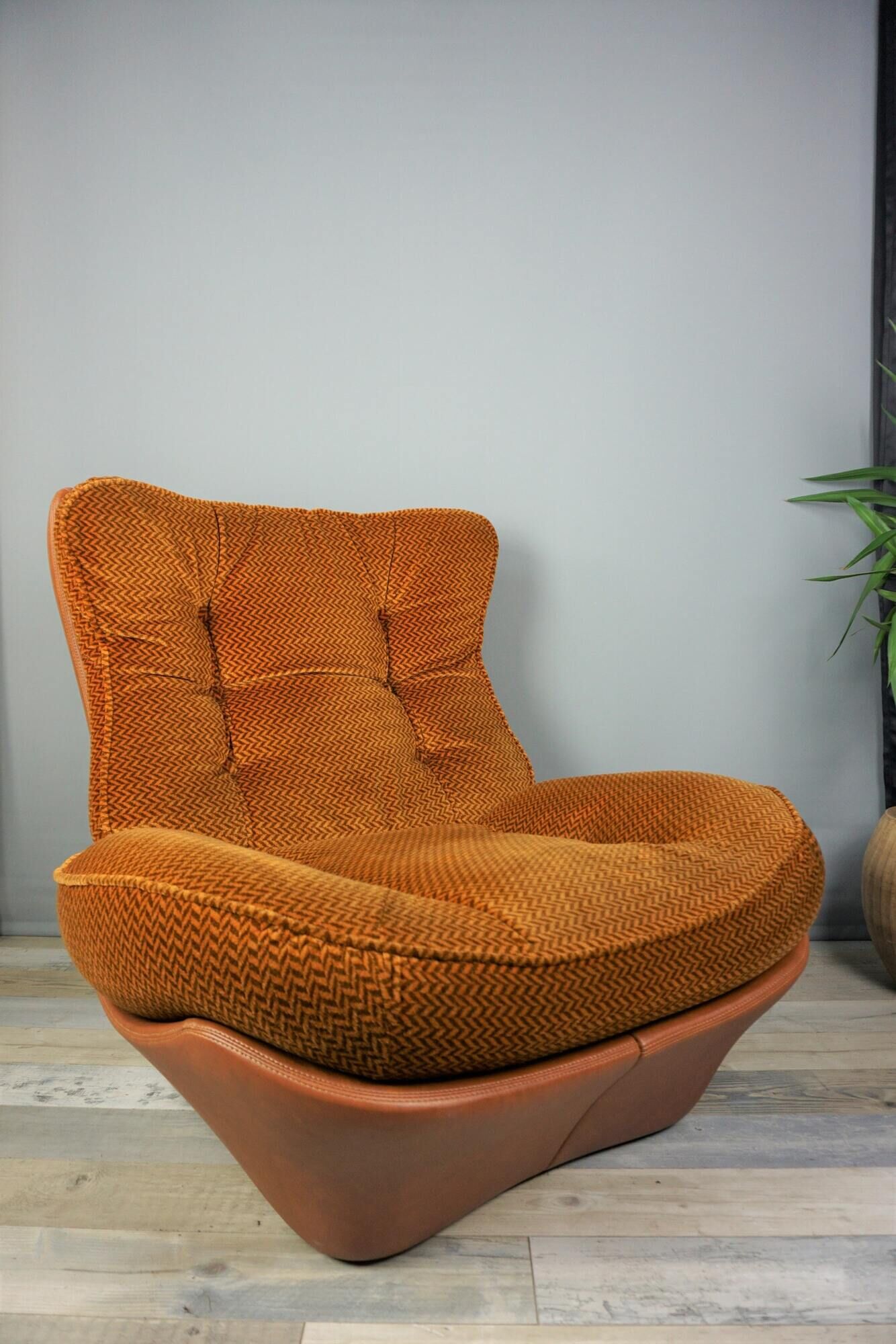 Pair of armchairs in imitation leather cognac and velvet model Orsay by Beka