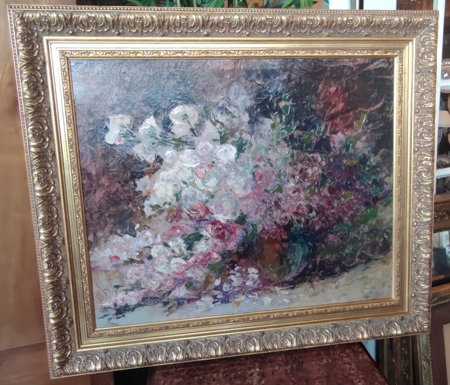 Old Oil Painting On Wood/Bouquet Of Flowers/Still Life