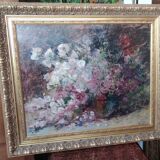 Old Oil Painting On Wood/Bouquet Of Flowers/Still Life