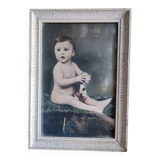 Cadre photo ancienne colorisée enfant, 1930