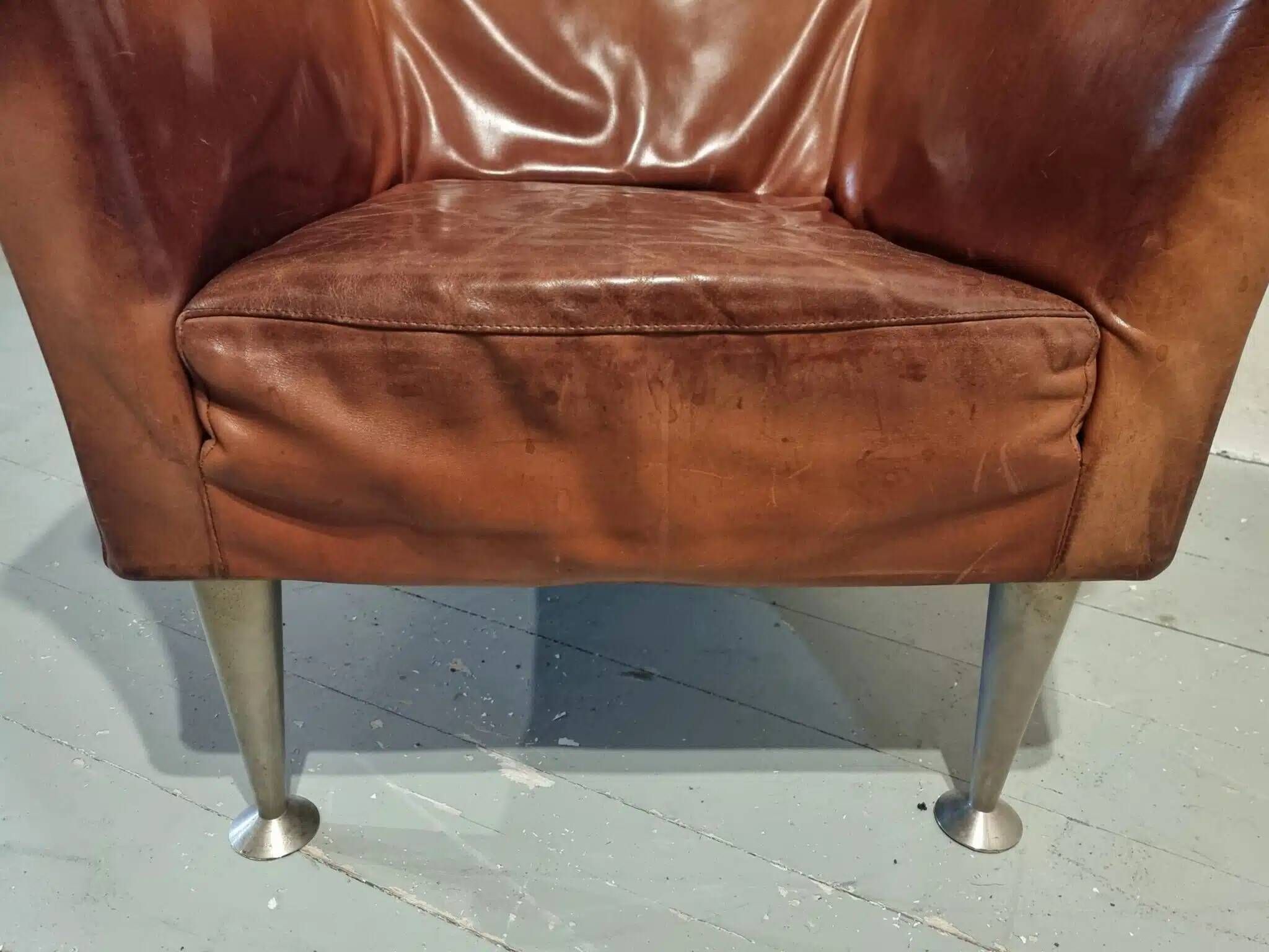 Vintage Dutch leather lounge chair, 1990s, Montis style