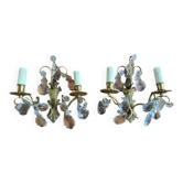 2 vintage bronze wall lights with pendants